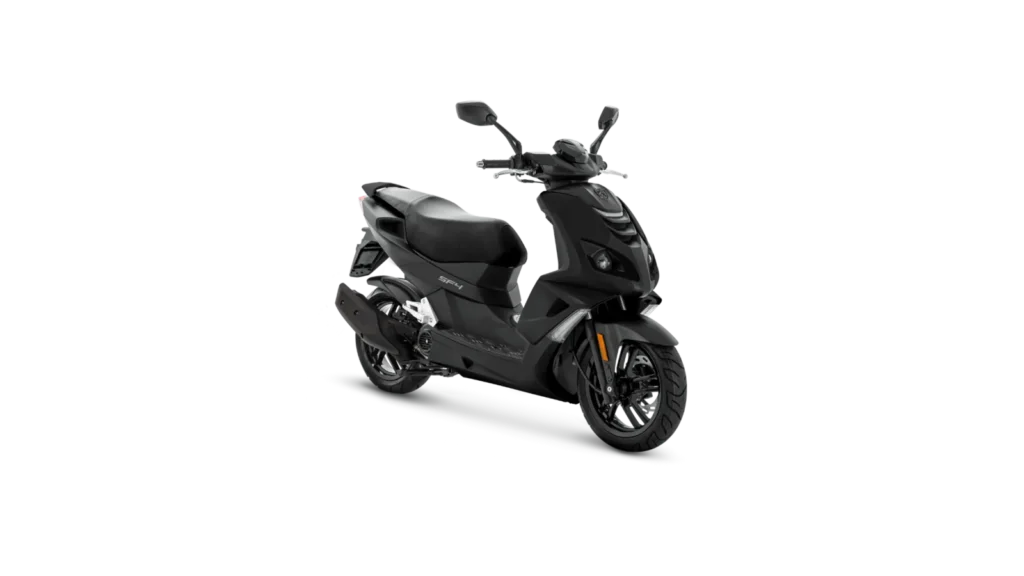 Peugeot Speedfight 50 Sportline en color Mad Black, vista tres cuartos delantera